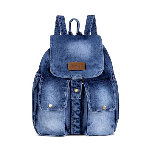 ZAINTO Denim Backpack for Women & Girls | Eco-Friendly Upcycled College & School Bag | Trendy Casual Daypack with Multiple Pockets|4 Compartments 20 liters - Image 1