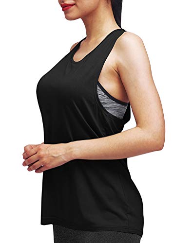 Mippo Workout Tops for Women Yoga Shirts Sleeveless Workout Tanks Gym Clothes High Neck Racerback Tank Tops Black L - Image 4