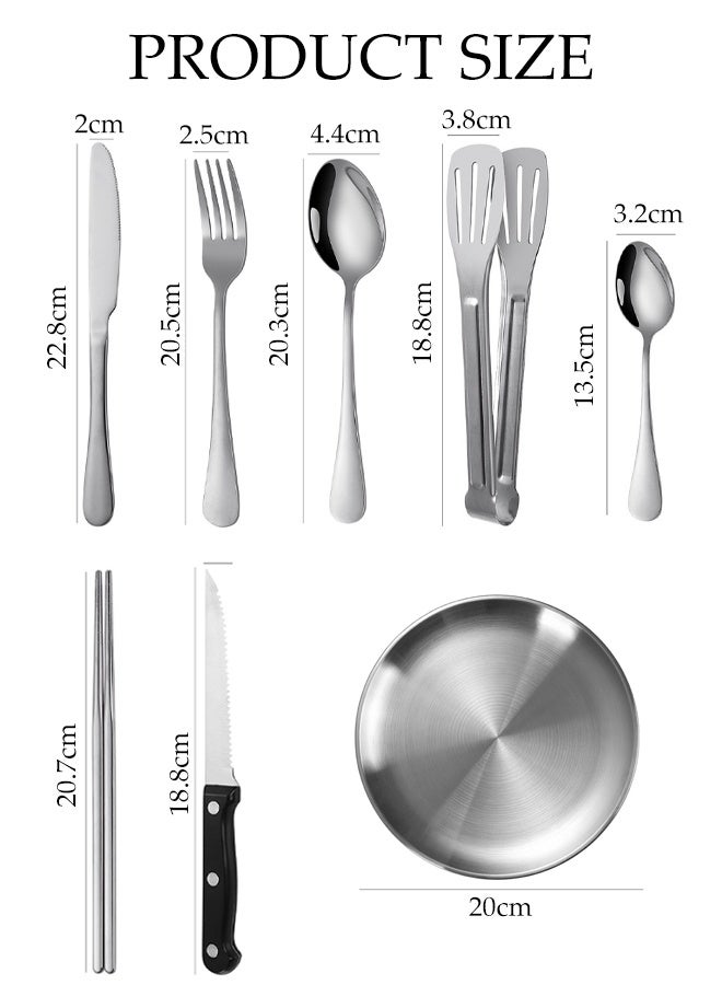 DUNISO 10pcs Stainless Steel Camping Cutlery Kit Portable Picnic Cutlery Set with Storage Bag 2 Person Outdoors Dinnerware Set with Spoons Forks Plate for Hiking, Road Trips,Picnics,Camping Adventures - Image 3