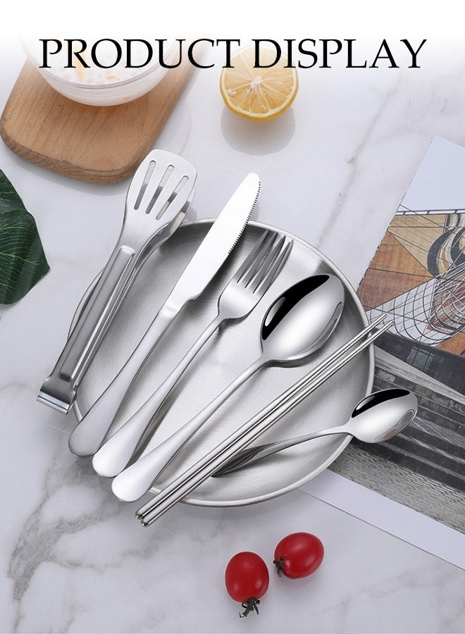 DUNISO 10pcs Stainless Steel Camping Cutlery Kit Portable Picnic Cutlery Set with Storage Bag 2 Person Outdoors Dinnerware Set with Spoons Forks Plate for Hiking, Road Trips,Picnics,Camping Adventures - Image 2