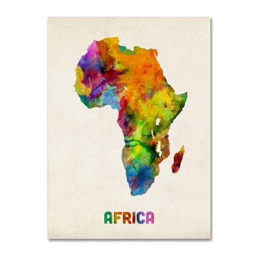 Trademark Fine Art Africa Watercolor Map by Michael Tompsett, 14 by 19-Inch - Image 1