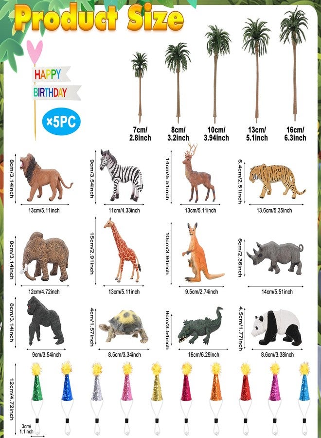 Leorate 32PCS Jungle Animal Birthday Party Decorations Mini Birthday Hat Animal Figure Model Cake Toppers with Mini Hat for Birthday Party, Wild Animals Themed Party - Image 2