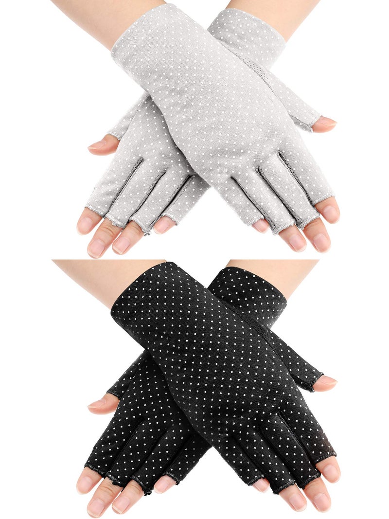 Maxdot Sun Gloves for Women UV Protection Fingerless Non Slip sunscreen Driving Gloves for Summer Outdoor(2 Pairs,Black and Gray) - Image 1