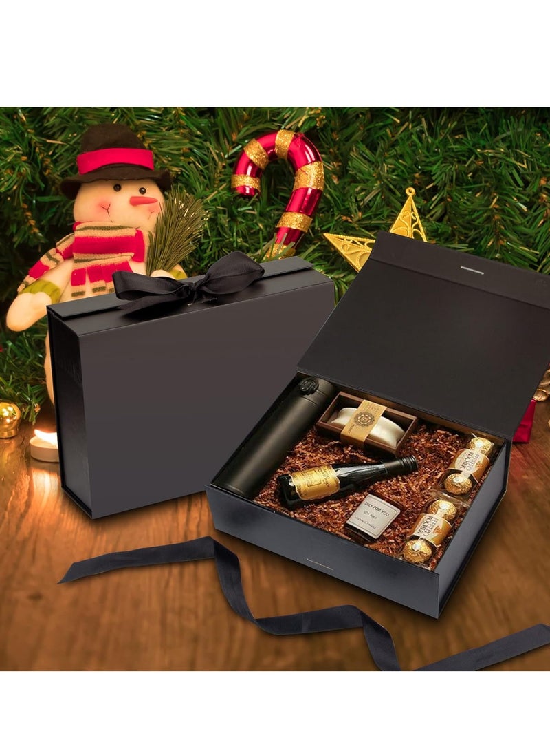 SILADEFU Black gift box with lid, 22.5x16x8.8 cm, with ribbon and magnetic closure (1 pack) - Image 4