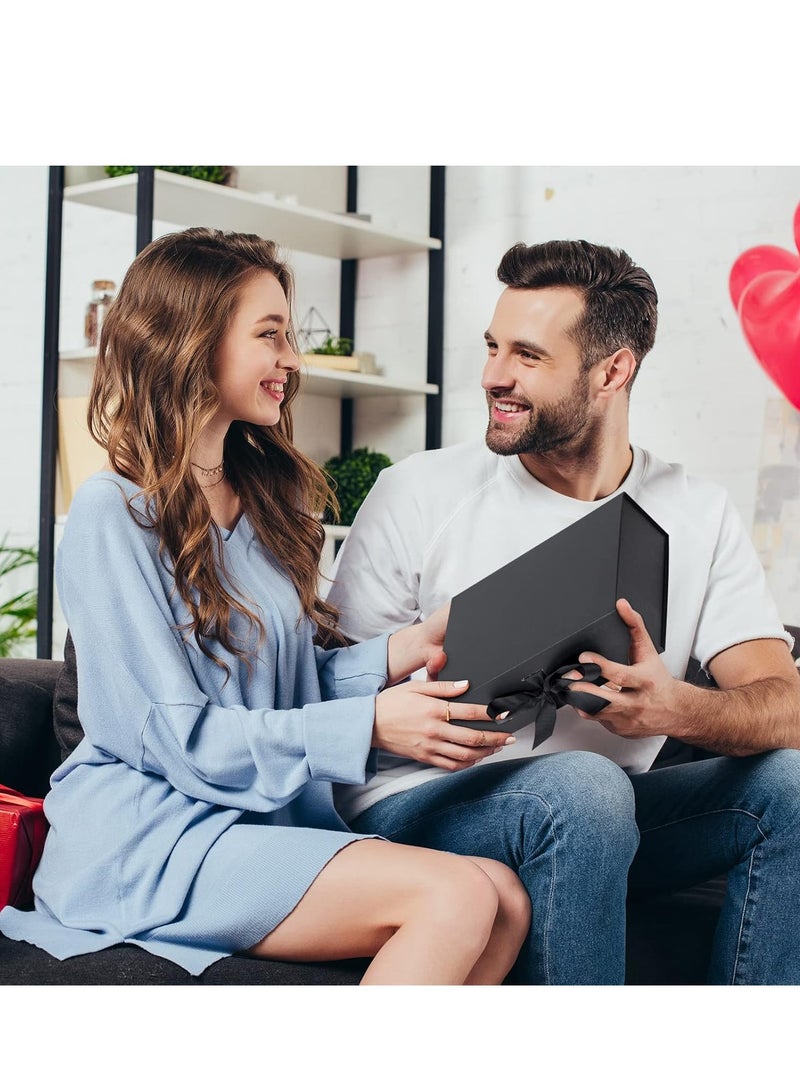 SILADEFU Black gift box with lid, 22.5x16x8.8 cm, with ribbon and magnetic closure (1 pack) - Image 5