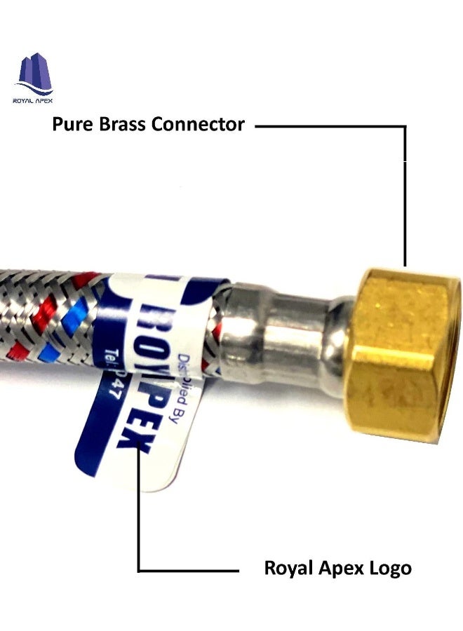 Royal Apex 2 Pcs Stainless Steel Flexible Hose Pipe With Teflon Tape Ss Mesh Braided With 1/2" Brass Female To Female Threaded Nut Water Heater Hose 30 Cm - Image 4