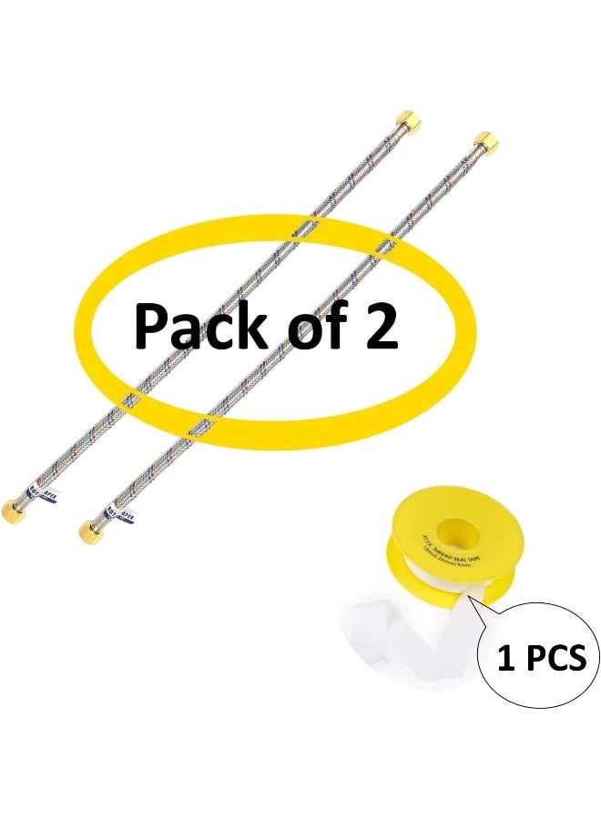 Royal Apex 2 Pcs Stainless Steel Flexible Hose Pipe With Teflon Tape Ss Mesh Braided With 1/2" Brass Female To Female Threaded Nut Water Heater Hose 30 Cm - Image 2