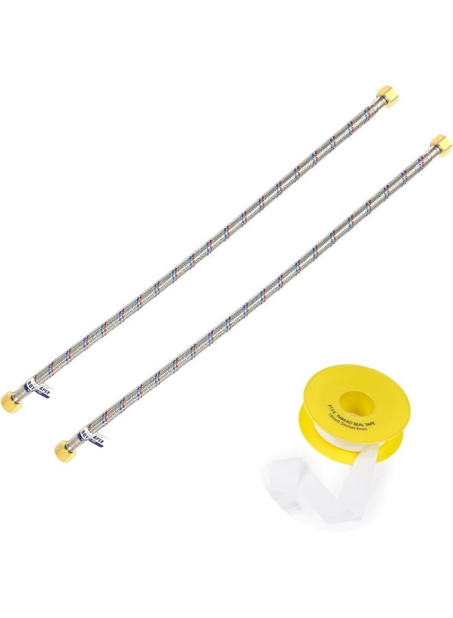 Royal Apex 2 Pcs Stainless Steel Flexible Hose Pipe With Teflon Tape Ss Mesh Braided With 1/2" Brass Female To Female Threaded Nut Water Heater Hose 30 Cm - Image 1