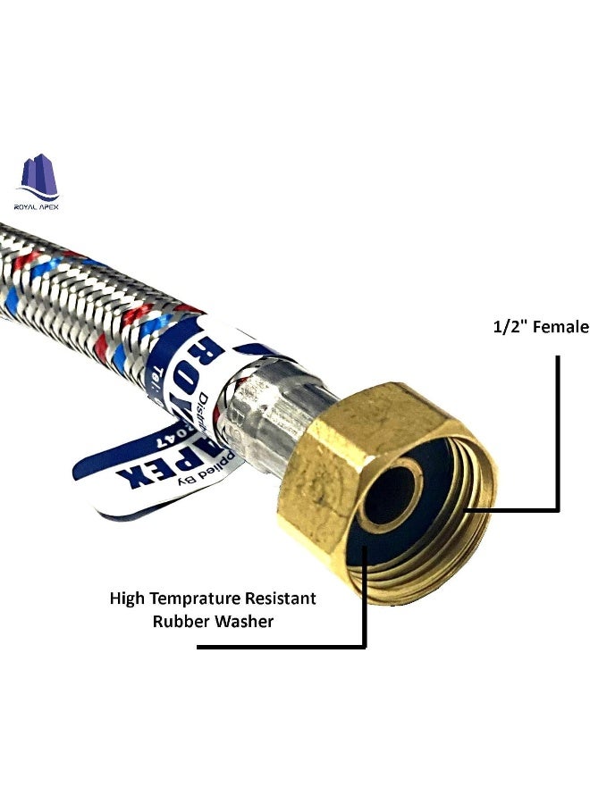 Royal Apex 2 Pcs Stainless Steel Flexible Hose Pipe With Teflon Tape Ss Mesh Braided With 1/2" Brass Female To Female Threaded Nut Water Heater Hose 30 Cm - Image 5