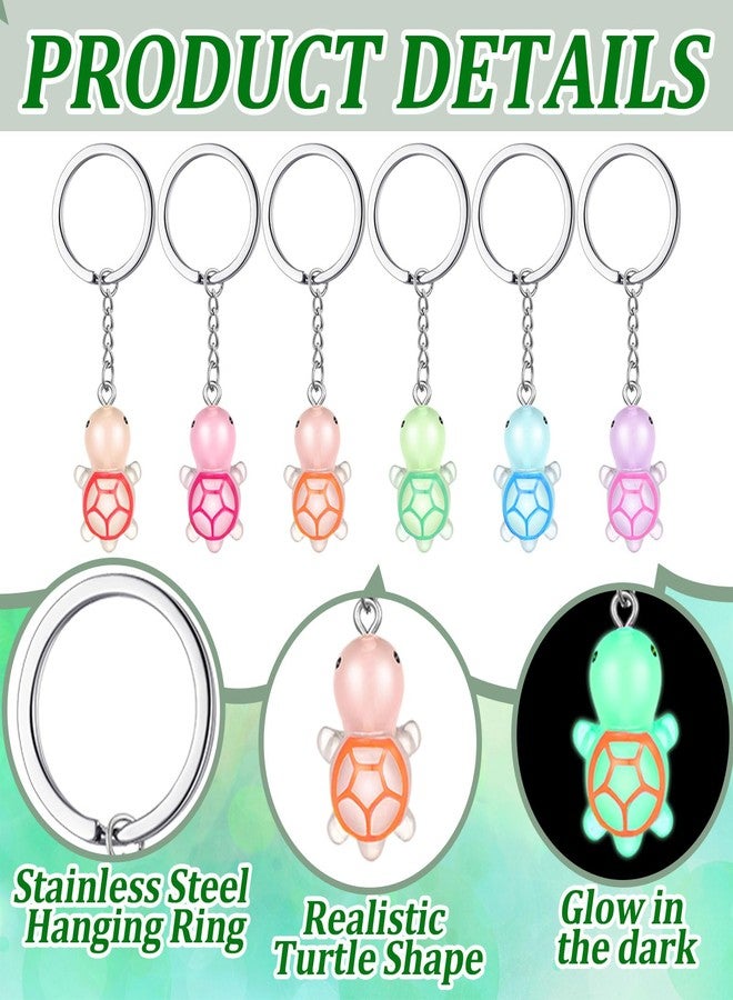 انباجي سلسلة مفاتيح من Inbagi مكونة من 24 قطعة من تماثيل السلاحف الصغيرة المضيئة في الظلام، سلحفاة صغيرة من الراتنج، سلسلة مفاتيح لحفلات عيد الميلاد تحت البحر - Image 2