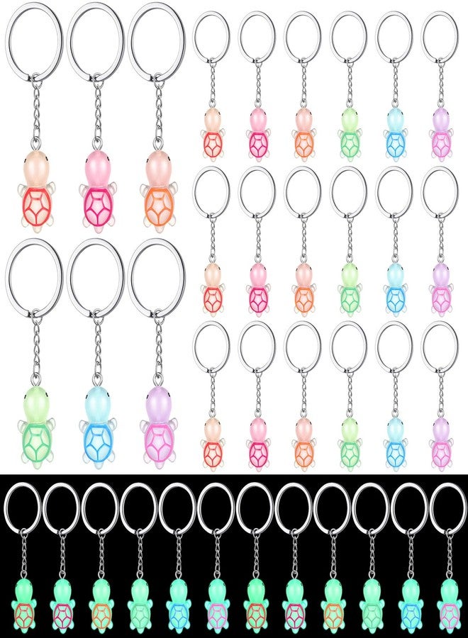 انباجي سلسلة مفاتيح من Inbagi مكونة من 24 قطعة من تماثيل السلاحف الصغيرة المضيئة في الظلام، سلحفاة صغيرة من الراتنج، سلسلة مفاتيح لحفلات عيد الميلاد تحت البحر - Image 1