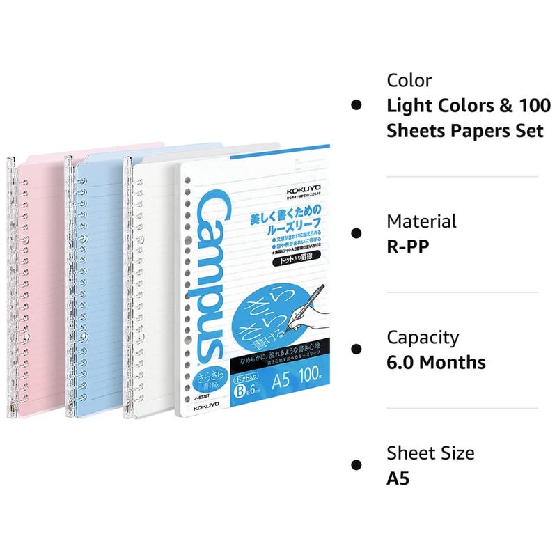 Kokuyo مجلدات كوكيو كامبوس الذكية بحلقة 3 عبوات، دفاتر مجلد A5 + 100 ورقة منفصلة من كامبوس، سعة 25 ورقة، 20 حلقة، مجلد رفيع للاجتماعات والدروس، لون زاهي، استيراد من اليابان - Image 2