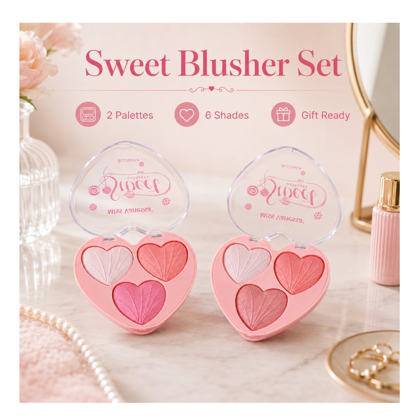 Me Now Heart Shaped Blusher Palette Set, 2 Pcs Shimmer Face Powder with 6 Multicolour  Shades - Image 2