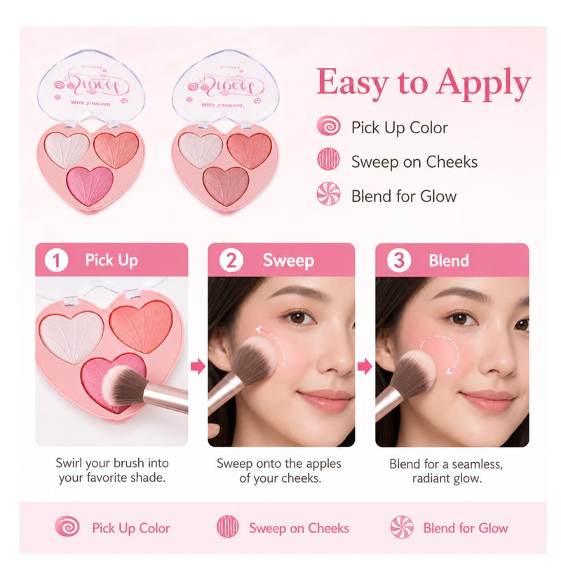 Me Now Heart Shaped Blusher Palette Set, 2 Pcs Shimmer Face Powder with 6 Multicolour  Shades - Image 3