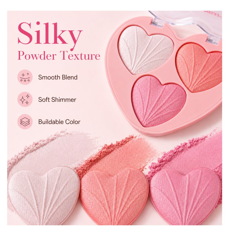 Me Now Heart Shaped Blusher Palette Set, 2 Pcs Shimmer Face Powder with 6 Multicolour  Shades - Image 4