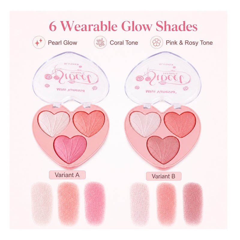 Me Now Heart Shaped Blusher Palette Set, 2 Pcs Shimmer Face Powder with 6 Multicolour  Shades - Image 5