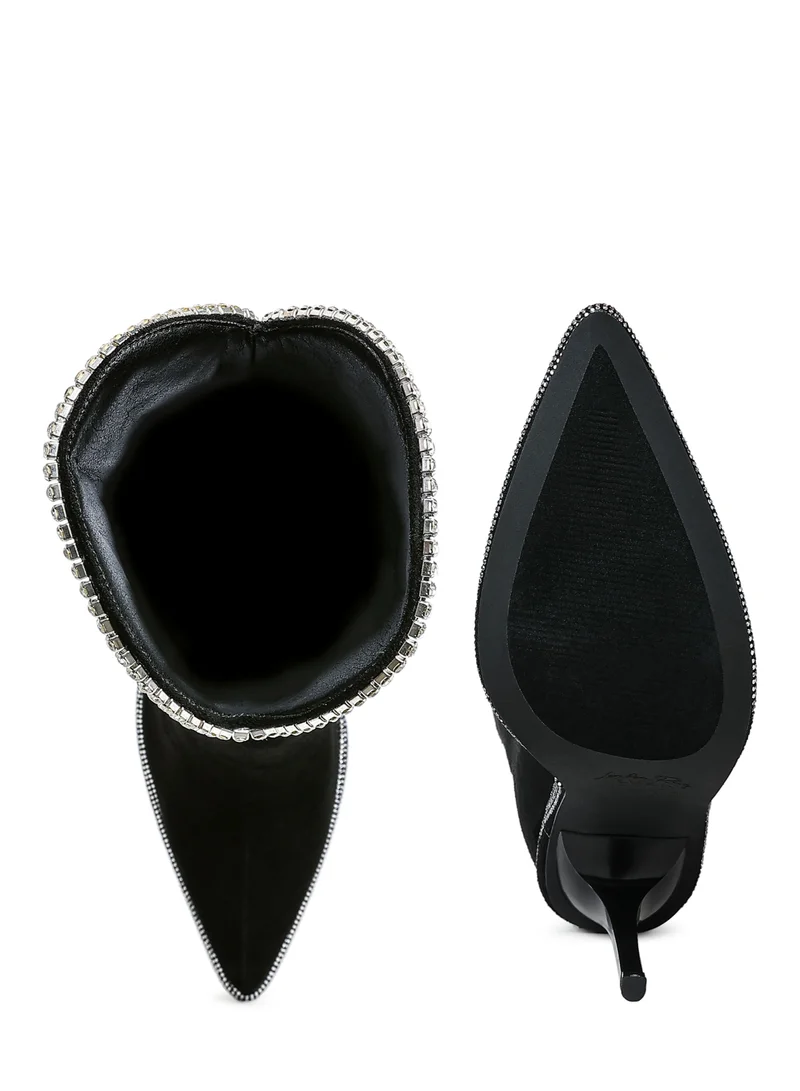 London Rag Diamante Chain Detail Calf Boots in Black