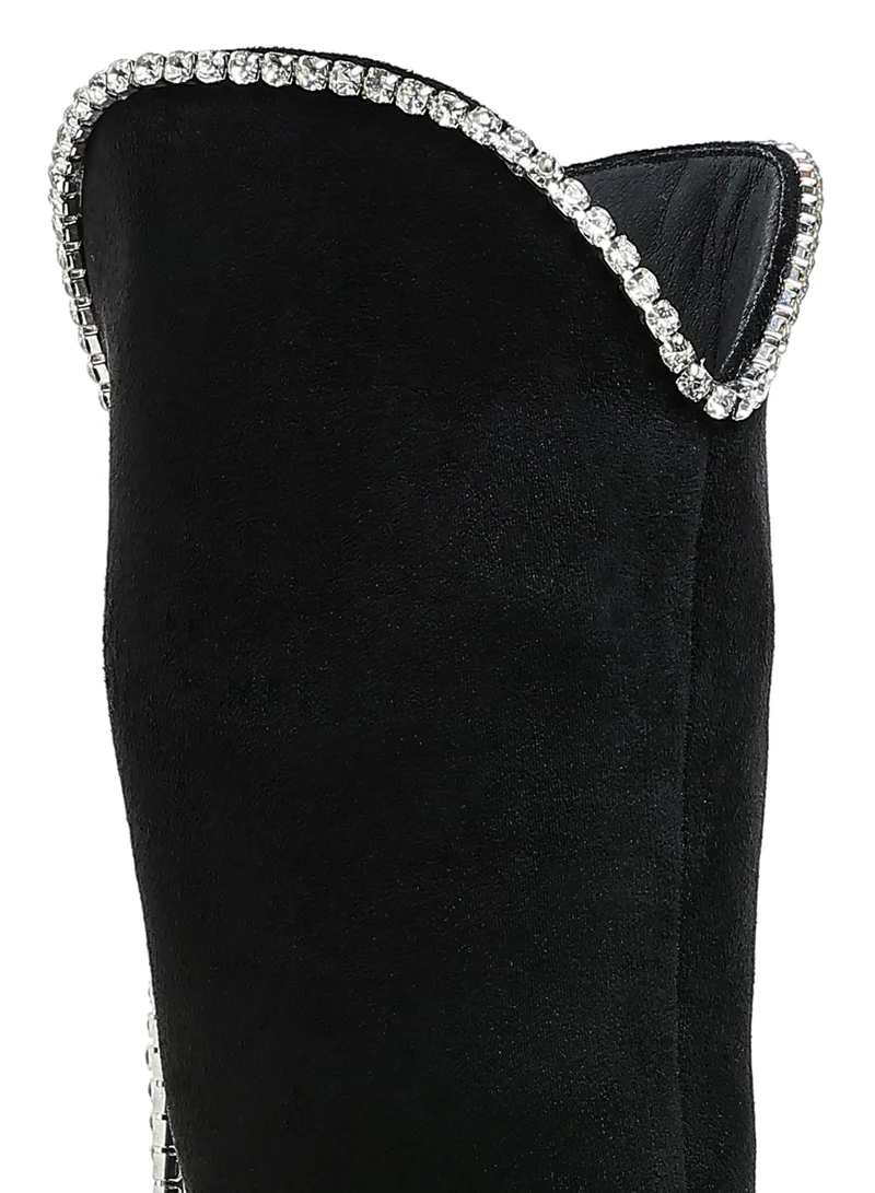 London Rag Diamante Chain Detail Calf Boots in Black