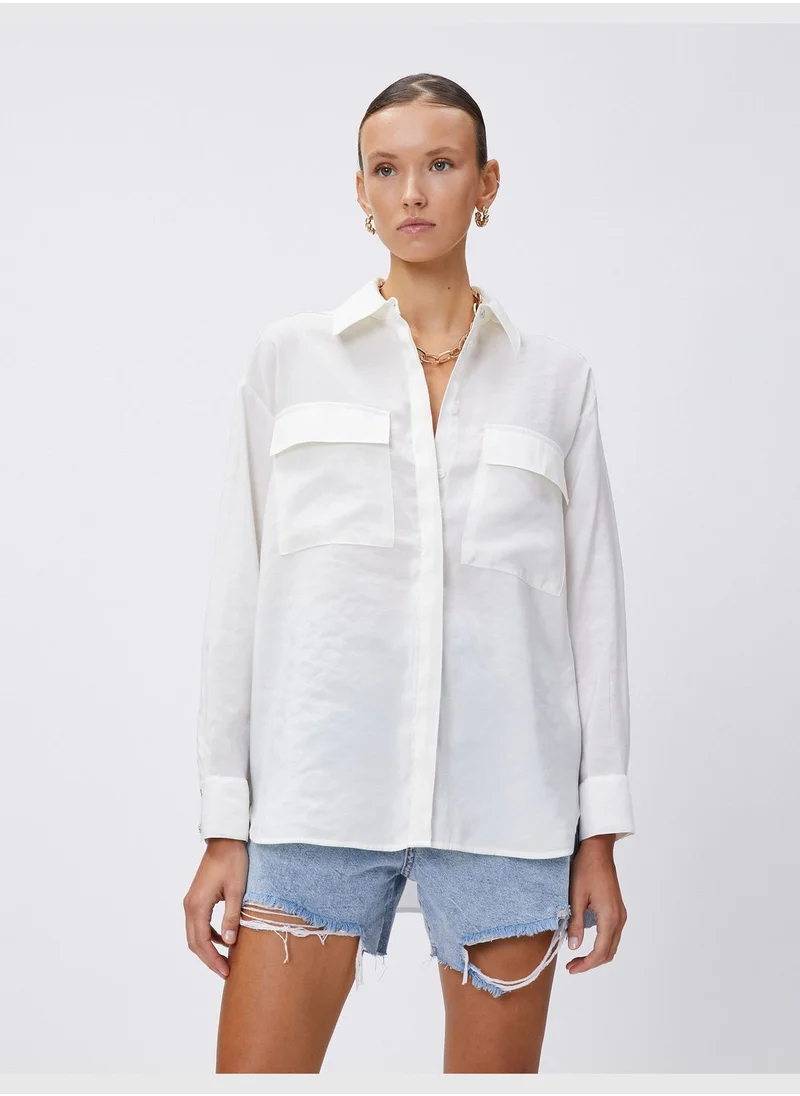 كوتون Oversized Shirt Pocket Modal Blended