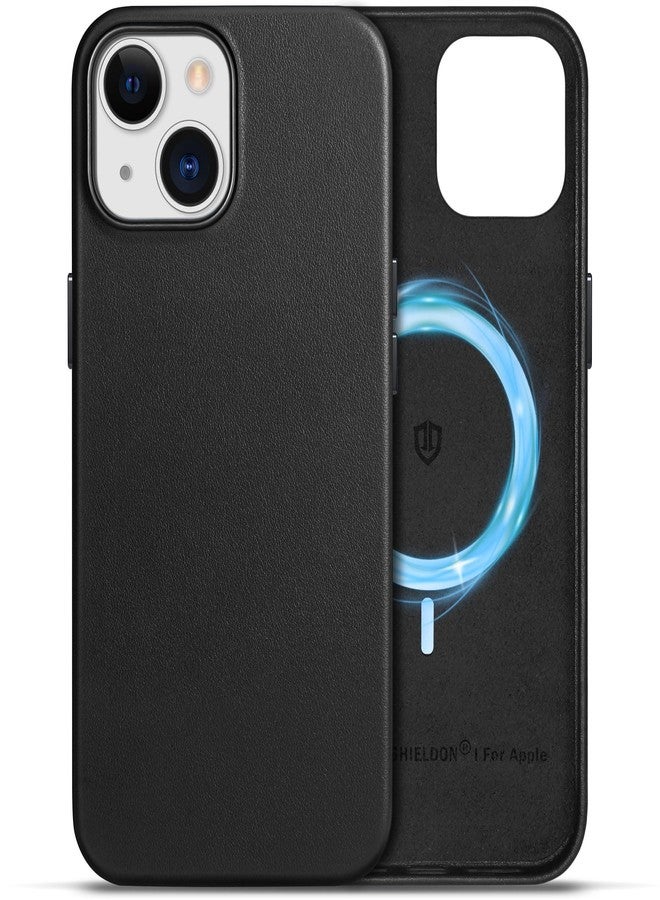 شيلدون جراب SHIELDON لهاتف iPhone 15 (6.1 بوصة)، جراب مغناطيسي من الجلد الطبيعي [تصميم نحيف] [مقاوم للخدش] [مانع للانزلاق] [شحن لاسلكي] غطاء واقٍ مقاوم للصدمات مع [أزرار معدنية] متوافق مع iPhone 15 - أسود - Image 1