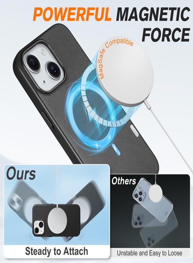 شيلدون جراب SHIELDON لهاتف iPhone 15 (6.1 بوصة)، جراب مغناطيسي من الجلد الطبيعي [تصميم نحيف] [مقاوم للخدش] [مانع للانزلاق] [شحن لاسلكي] غطاء واقٍ مقاوم للصدمات مع [أزرار معدنية] متوافق مع iPhone 15 - أسود - Image 5