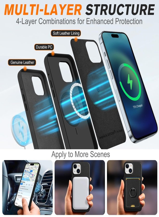 شيلدون جراب SHIELDON لهاتف iPhone 15 (6.1 بوصة)، جراب مغناطيسي من الجلد الطبيعي [تصميم نحيف] [مقاوم للخدش] [مانع للانزلاق] [شحن لاسلكي] غطاء واقٍ مقاوم للصدمات مع [أزرار معدنية] متوافق مع iPhone 15 - أسود - Image 4