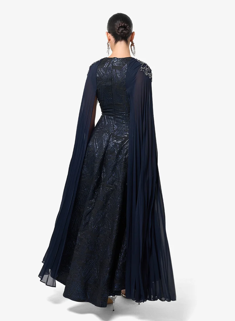 Threadz by Ajooni Embellished Cape Sleeve Midi Dress