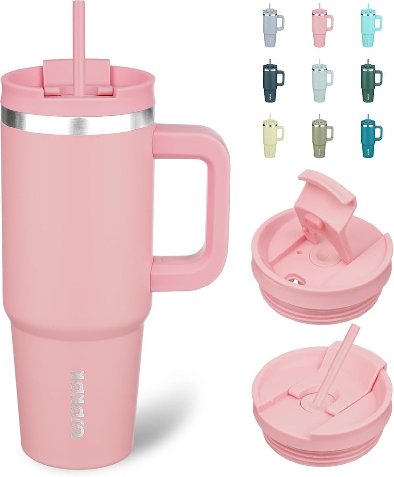 BJPKPK 30oz Stainless Steel Insulated Tumbler With Handle And Lid Straw Travel Coffee Mug Thermal Cup,Light Pink - Image 1
