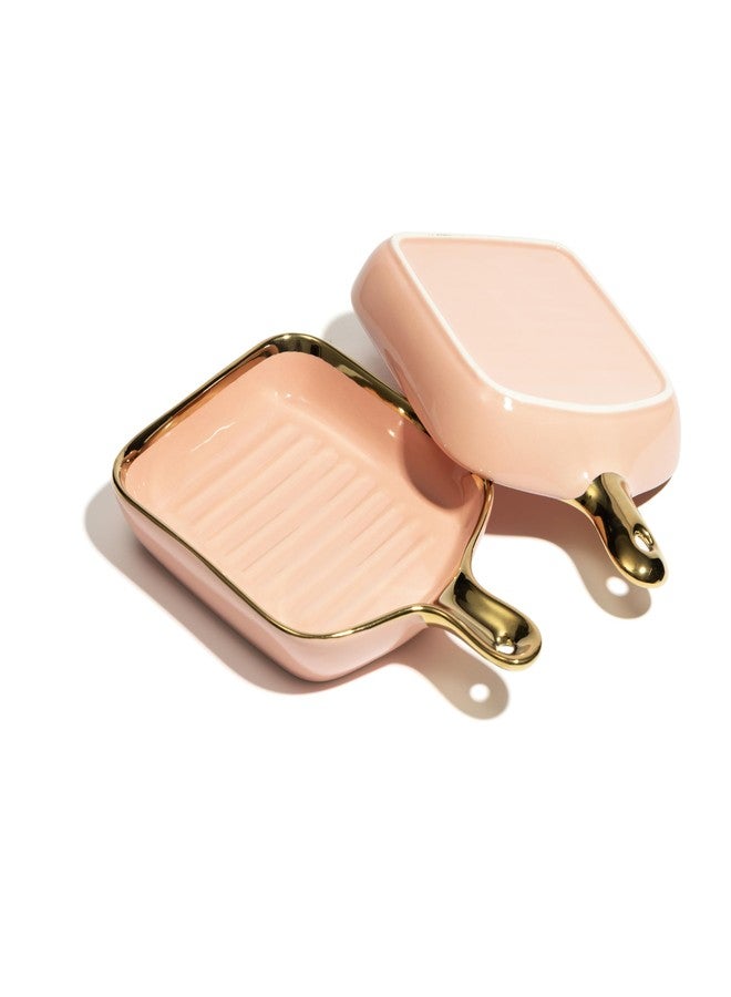 Beyond Homes Ceramic Snack Plates, 9 Inch | Square Dessert Plates with Handle for Baking | Microwave & Dishwasher Safe Serving Platter for Snack, Starters & Dining Table (Pink Gold, Set of 2) - Image 3