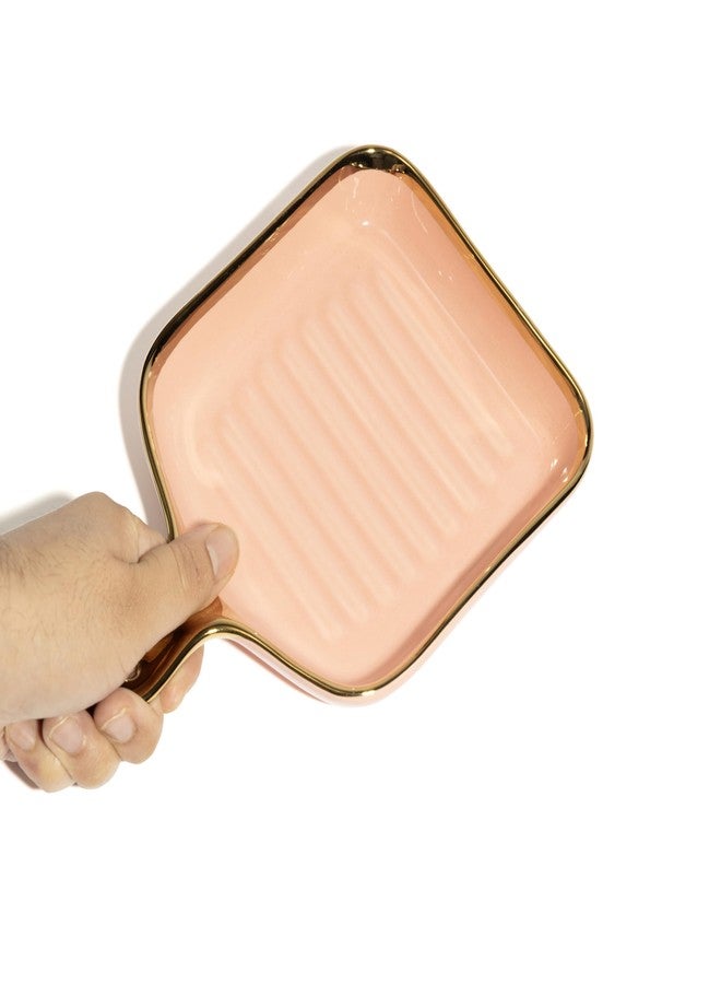 Beyond Homes Ceramic Snack Plates, 9 Inch | Square Dessert Plates with Handle for Baking | Microwave & Dishwasher Safe Serving Platter for Snack, Starters & Dining Table (Pink Gold, Set of 2) - Image 4