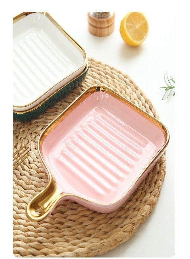 Beyond Homes Ceramic Snack Plates, 9 Inch | Square Dessert Plates with Handle for Baking | Microwave & Dishwasher Safe Serving Platter for Snack, Starters & Dining Table (Pink Gold, Set of 2) - Image 5