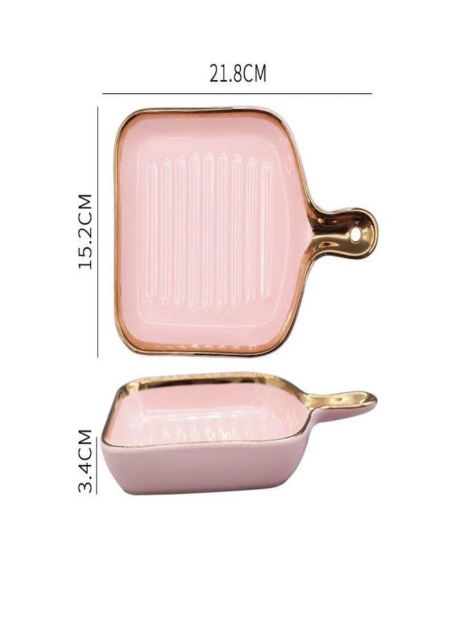 Beyond Homes Ceramic Snack Plates, 9 Inch | Square Dessert Plates with Handle for Baking | Microwave & Dishwasher Safe Serving Platter for Snack, Starters & Dining Table (Pink Gold, Set of 2) - Image 2