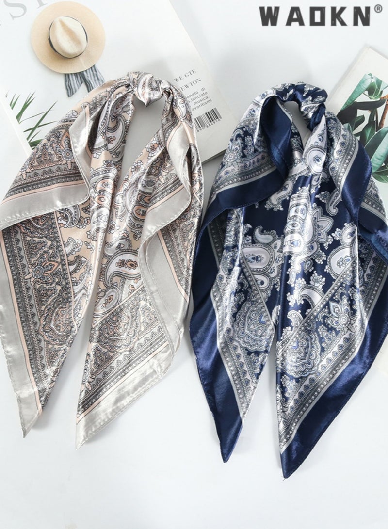 WAOKN 4PCS Satin Silk Head Scarves, Retro Cashew Print Small Square Scarf for Women's Decoration,Square Feeling Scarf Boho Hair Bandanas for Women Sleeping Headscarf Bundle(60 x 60cm)  - Image 2