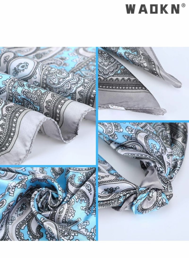 WAOKN 4PCS Satin Silk Head Scarves, Retro Cashew Print Small Square Scarf for Women's Decoration,Square Feeling Scarf Boho Hair Bandanas for Women Sleeping Headscarf Bundle(60 x 60cm)  - Image 4
