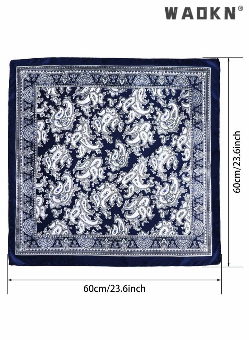 WAOKN 4PCS Satin Silk Head Scarves, Retro Cashew Print Small Square Scarf for Women's Decoration,Square Feeling Scarf Boho Hair Bandanas for Women Sleeping Headscarf Bundle(60 x 60cm)  - Image 3