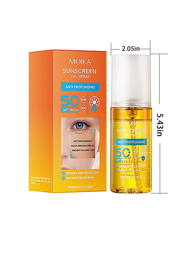MOIKA Sunscreen Oil Body Sunscreen Spray Spf 50 PA++++, SPF Glow Sunscreen Oil Mist, Hydration Body Skin Sun UVA/UVB Protection 100ML  - Image 2