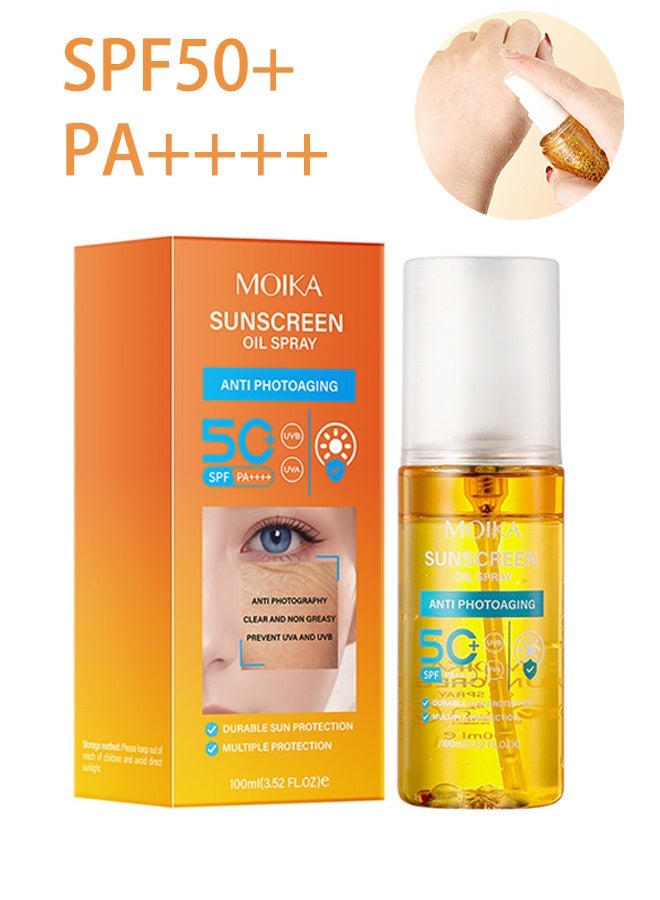 MOIKA Sunscreen Oil Body Sunscreen Spray Spf 50 PA++++, SPF Glow Sunscreen Oil Mist, Hydration Body Skin Sun UVA/UVB Protection 100ML  - Image 1