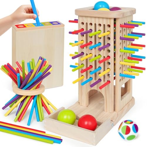 ROOCHKD Wooden Sorting Toy Montessori Color Shape Sorter Class Activity Toddlers Fine Motor Game for Colors and Shapes Recognition Birthday Valentines Gifts for Boys and Girls Wood sorting Tower - Image 1