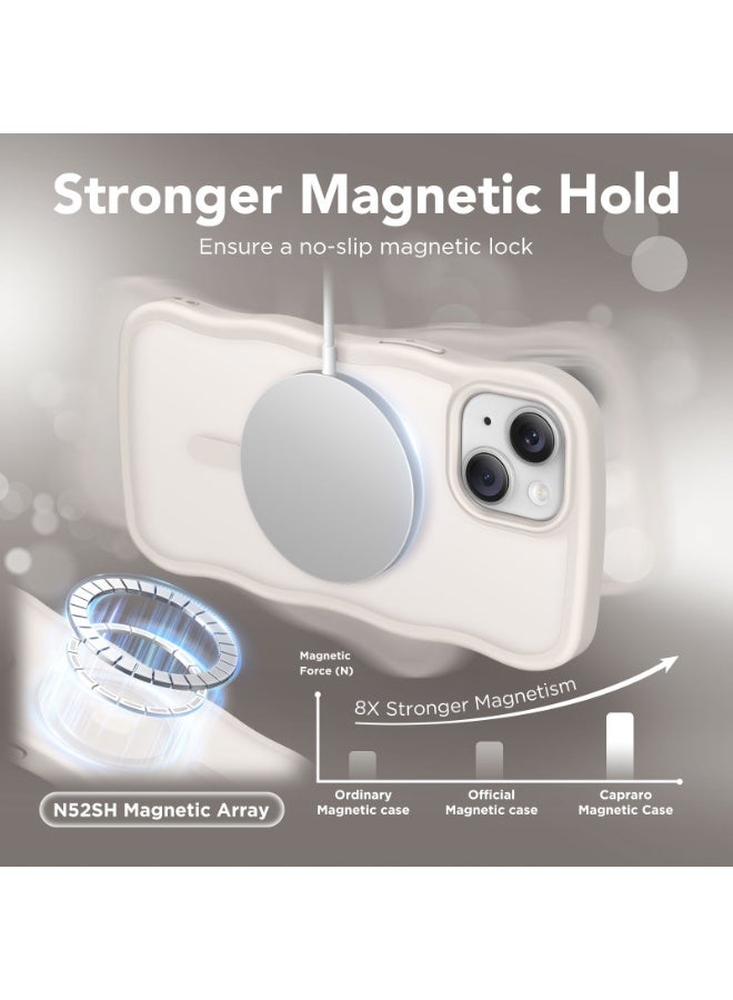 كبرارو جراب لطيف لهاتف iPhone 15، متوافق مع MagSafe، [حافة متموجة مجعدة] [حماية كاملة للكاميرا] [حماية من الصدمات عند السقوط من ارتفاع 14 قدمًا] جراب هاتف مغناطيسي مقاس 15 بوصة و6.1 بوصة، أبيض فاتح - Image 2