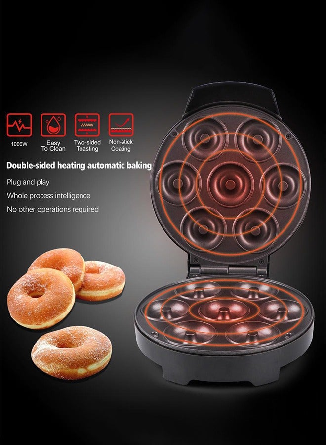 DUNISO Donut maker, electric pancake maker, 7 hole waffle maker, non stick surface, double sided heating, 1000w, suitable for breakfast baking restaurant kitchens, black  - Image 4