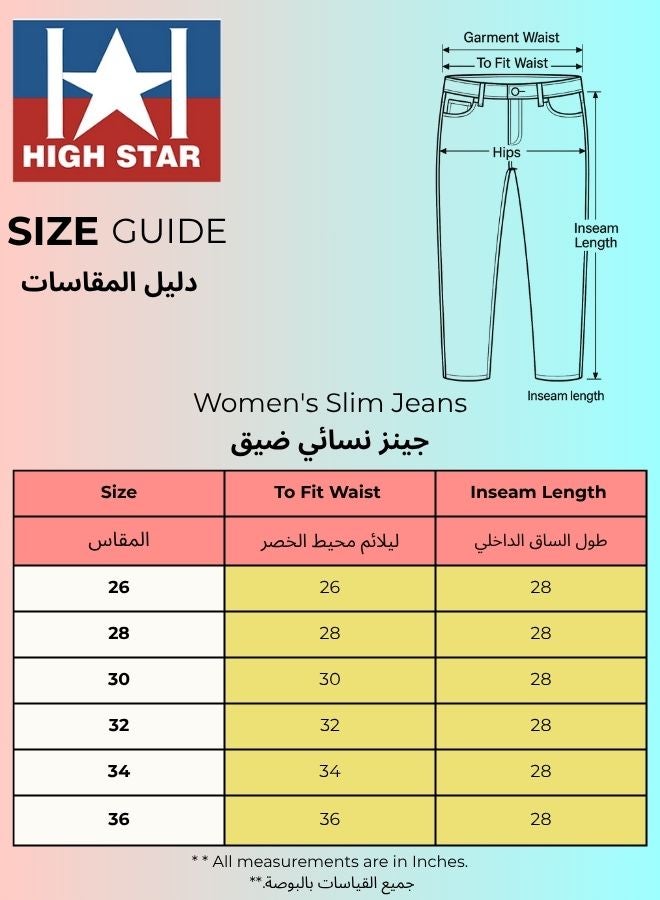HIGH STAR Women's Indigo 100% Cotton Bleached Full Length Slim Fit Jeans  - Image 4