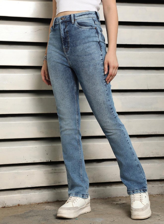HIGH STAR Women's Indigo 100% Cotton Bleached Full Length Slim Fit Jeans  - Image 1