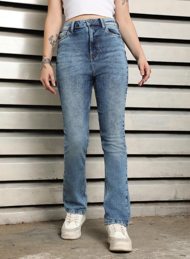 HIGH STAR Women's Indigo 100% Cotton Bleached Full Length Slim Fit Jeans  - Image 3