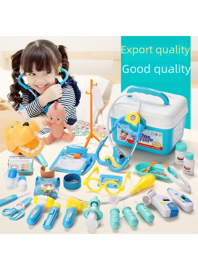 مجموعة ألعاب الطبيب النسائية، صندوق طبي للممرضات، مجموعة أدوات حقن الأطفال، اللون: 52 قطعة من سيارة إسعاف الصوت والضوء الأزرق + سماعة الطبيب - Image 3