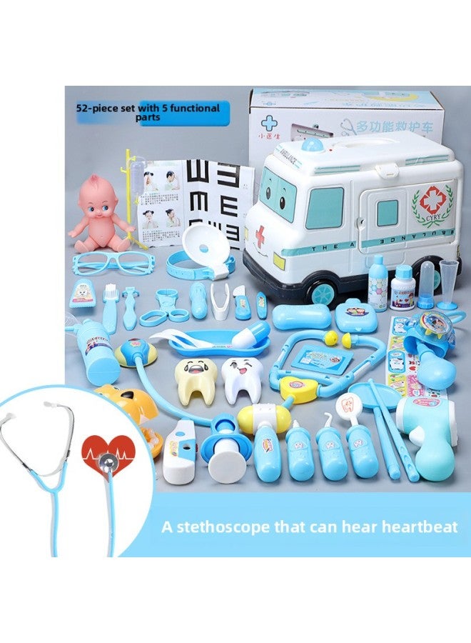 مجموعة ألعاب الطبيب النسائية، صندوق طبي للممرضات، مجموعة أدوات حقن الأطفال، اللون: 52 قطعة من سيارة إسعاف الصوت والضوء الأزرق + سماعة الطبيب - Image 1