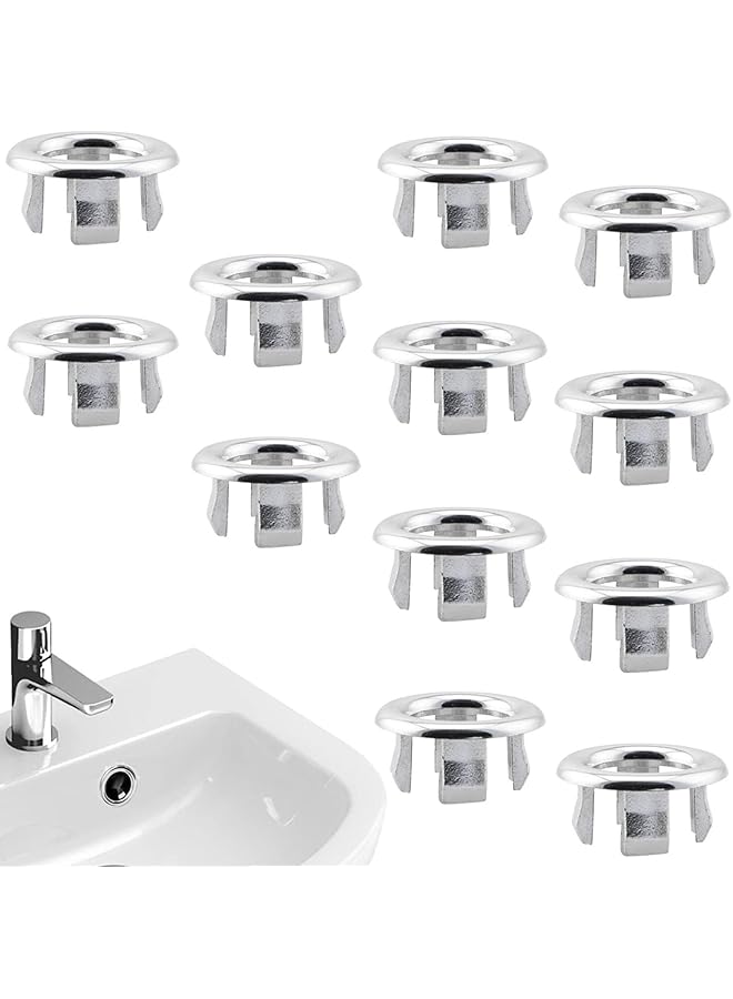 The Bros 12PCS Sink Overflow Ring Sink Hole Round Overflow Trim Cover Drain Cap Fit for 22-24mm Overflow Hole Diameter Kitchen Bathroom Sink Accessories Silver  - Image 1