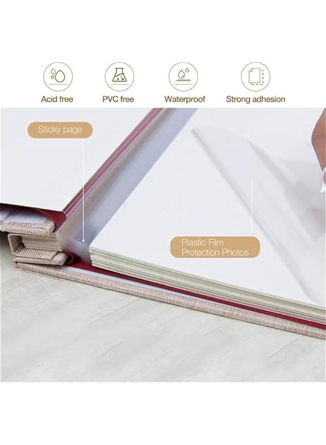 MIXDE Large Photo Album Self Adhesive Pictures Linen Cover with Window, 40 Blank s (20 sheets) DIY Scrapbook Album 28cm x 27cm,Beige (120-01) - Image 2