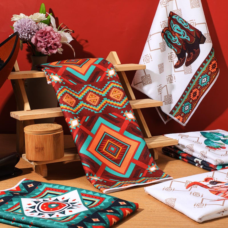 Boyiee Set of 6 Southwestern Kitchen Towels Boho Aztec Theme Dishtowel Native American Hand Tea Towels 24 x 16 Inches for Absorbent Kitchen Decor with Hanging Loop for Room Home Housewarming Gift - Image 2