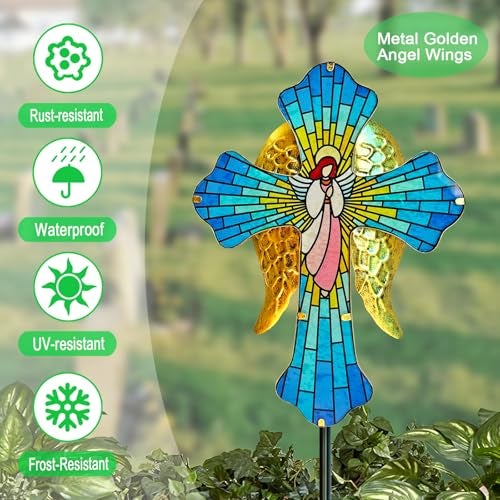 Hokfirm Solar Cross Garden Stake Lights for Outdoor,Cemetery Decorations Yard Patio Decor,Angel Wings Cross Solar Christmas Lights Outside,Memorial Gifts - Image 2