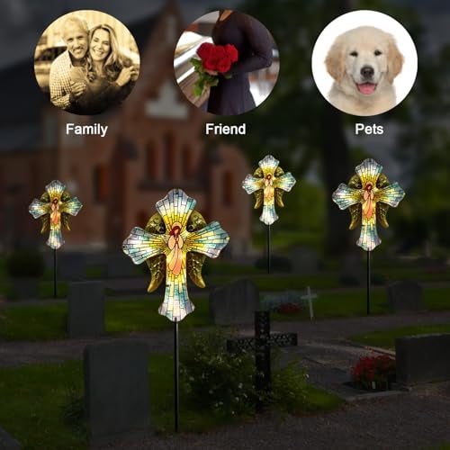 Hokfirm Solar Cross Garden Stake Lights for Outdoor,Cemetery Decorations Yard Patio Decor,Angel Wings Cross Solar Christmas Lights Outside,Memorial Gifts - Image 5